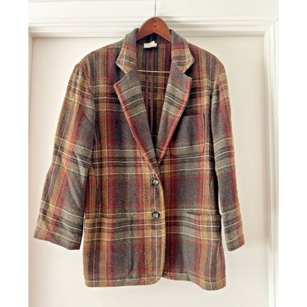 Woman's Large Vintage RAFAELLA Brown Plaid Academia Teacher‎ Boho Classic Jacket